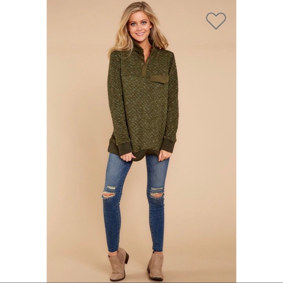 >>LAST<< Quinn Quilted Pocket Pullover - Olive - Picture 4 of 6